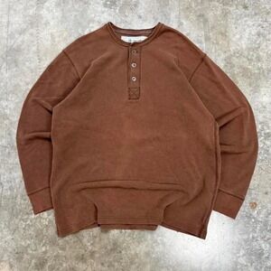 Vintage Y2K Old Navy Brown Waffle Knit Thermal Henley Size XL